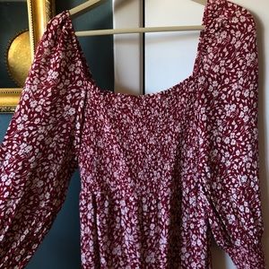 Reformation Floral Shirred Long-Sleeve Midi Dress (Please read description)